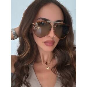 NEW Gucci GG0672S Havana Brown Green Lens Aviator Sunglasses